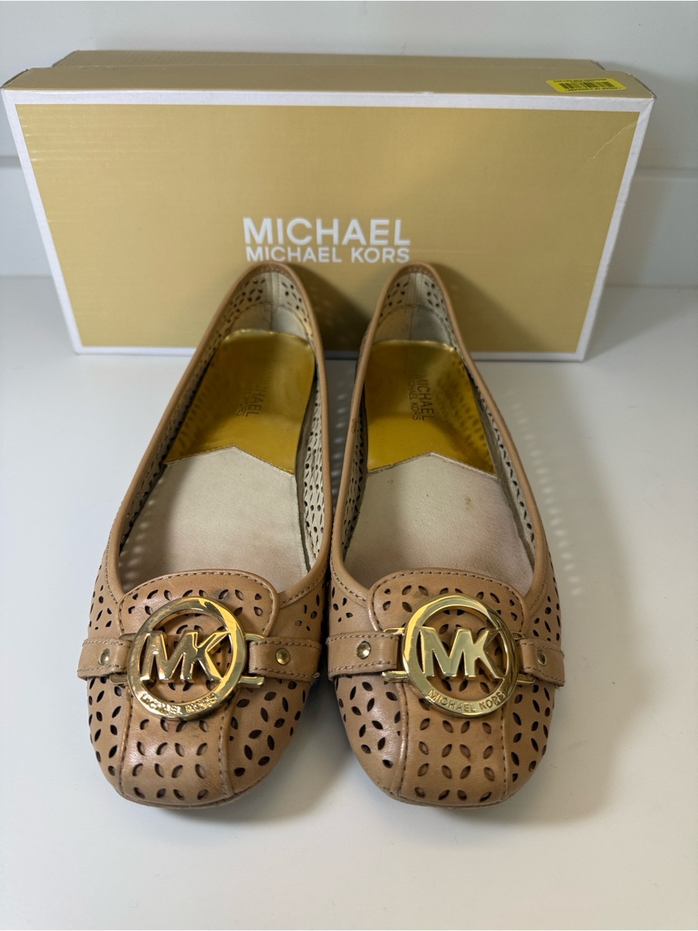 Michael Kors Women’s Tan Leather MK Logo Flats - Size 9